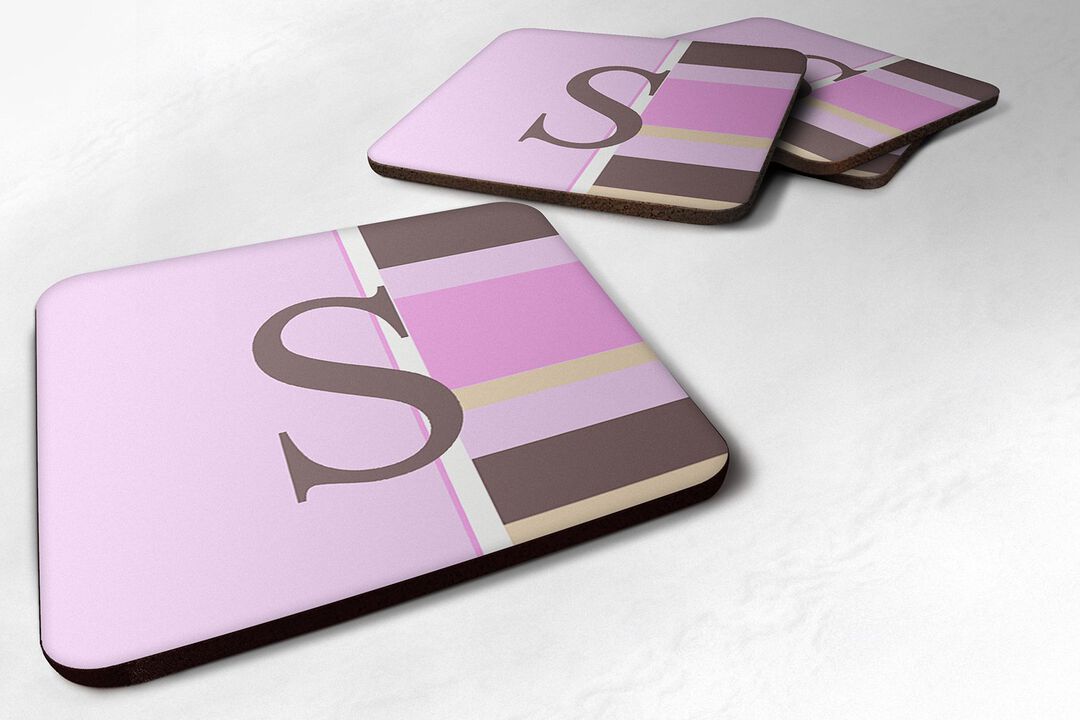 Caroline's Treasures CJ1005-SFC Monogram-Pink Stripes Foam Coasters (Set of 4), Initial Letter S, 3.5 H x 3.5 W, Multicolor