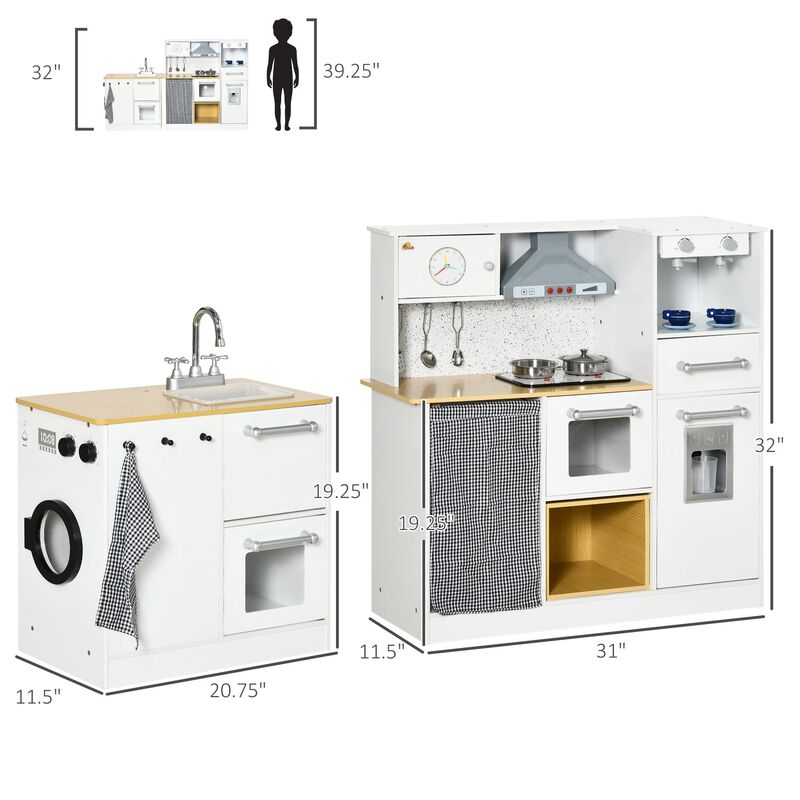 White Kids' Culinary Corner: Wooden Kitchen Set with Interactive Features