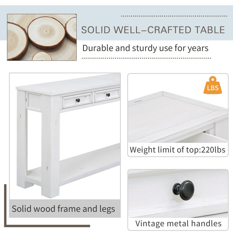 Console Table/Sofa Table With Storage Drawers And Bottom Shelf For Entryway Hallway(Antique White)