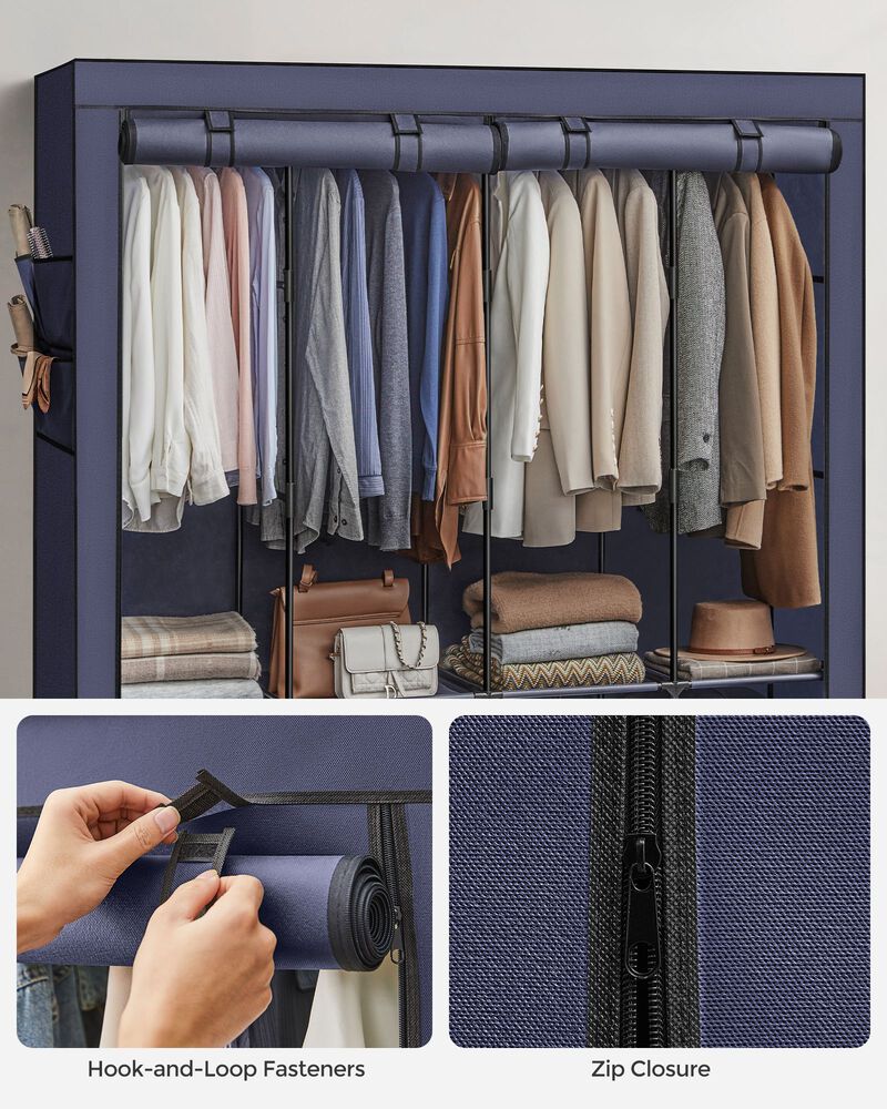 Portable Closet with Cover 4 Hanging Rods and Shelves