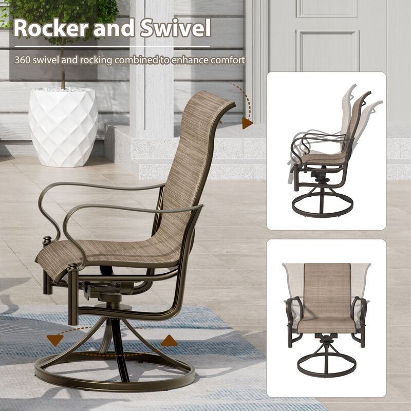Mondawe Outdoor Cast Aluminum Swivel Rocking Chair with Textilene Seat and High Back (Set of 2)