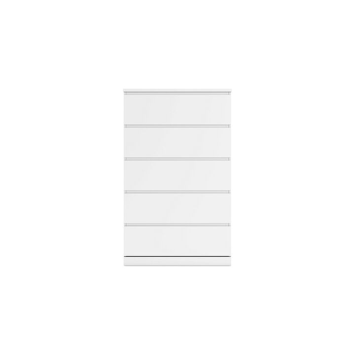 Onira Tall Dresser Chest, 5 Spacious Drawers, Modern White, 49 Inch - Benzara