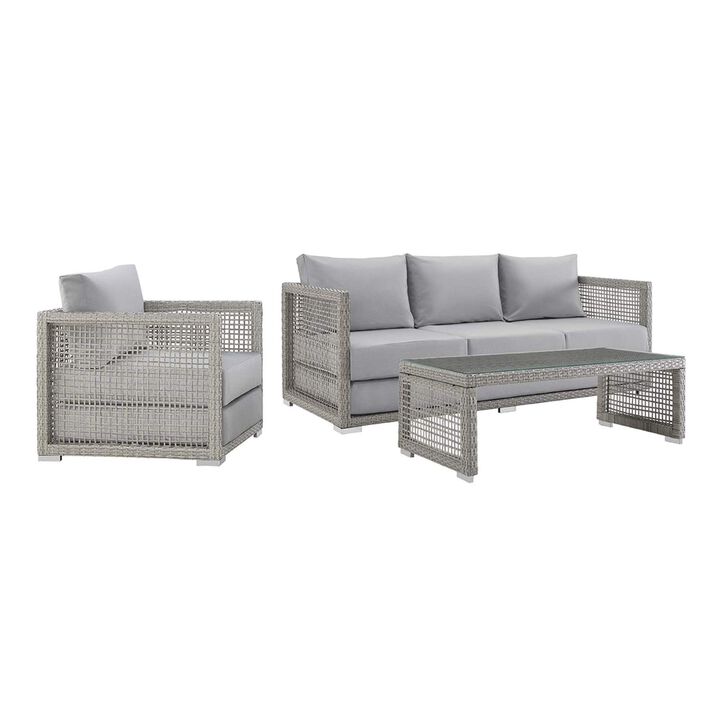 Aura Outdoor Patio Collection - Gray Gray Wicker Rattan Set | All-Weather Fabric Cushions | Powder-Coated Aluminum Frame | Spacious Seating | Fully Assembled