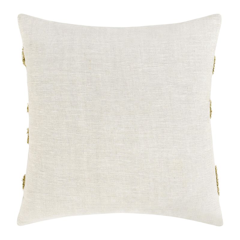Poll Square Accent Throw Pillow, 22 Inch Green and Ivory Belgian Linen - Benzara