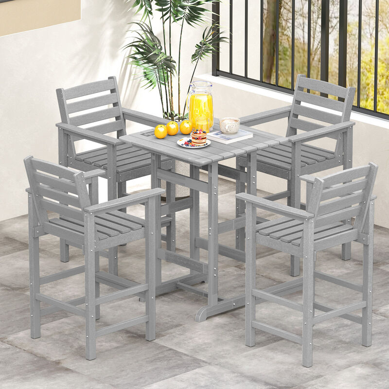 Patio HDPE Adirondack Bar Chairs Set of 2 with Wide Armrests