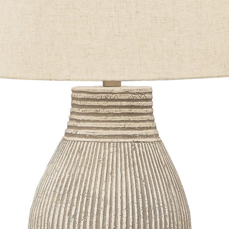 Drum Shade Table Lamp with Paper Composite Base, Beige-Benzara