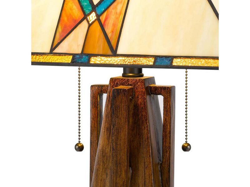 Table Lamp with Tiffany Shade and Geometric Design, Multicolor - Benzara