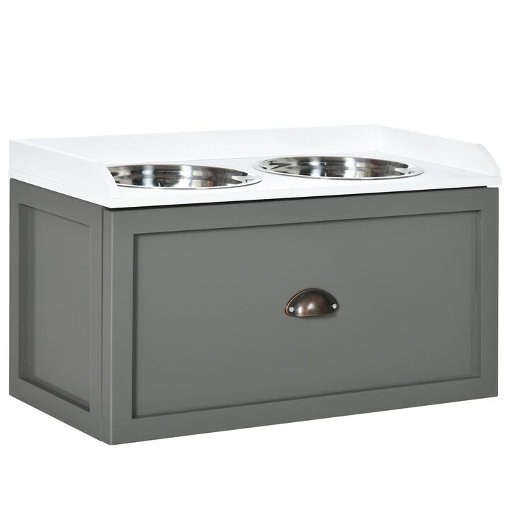 Gray Pet Dining Station: Elevated Dog Bowl with 21L Storage Drawer
