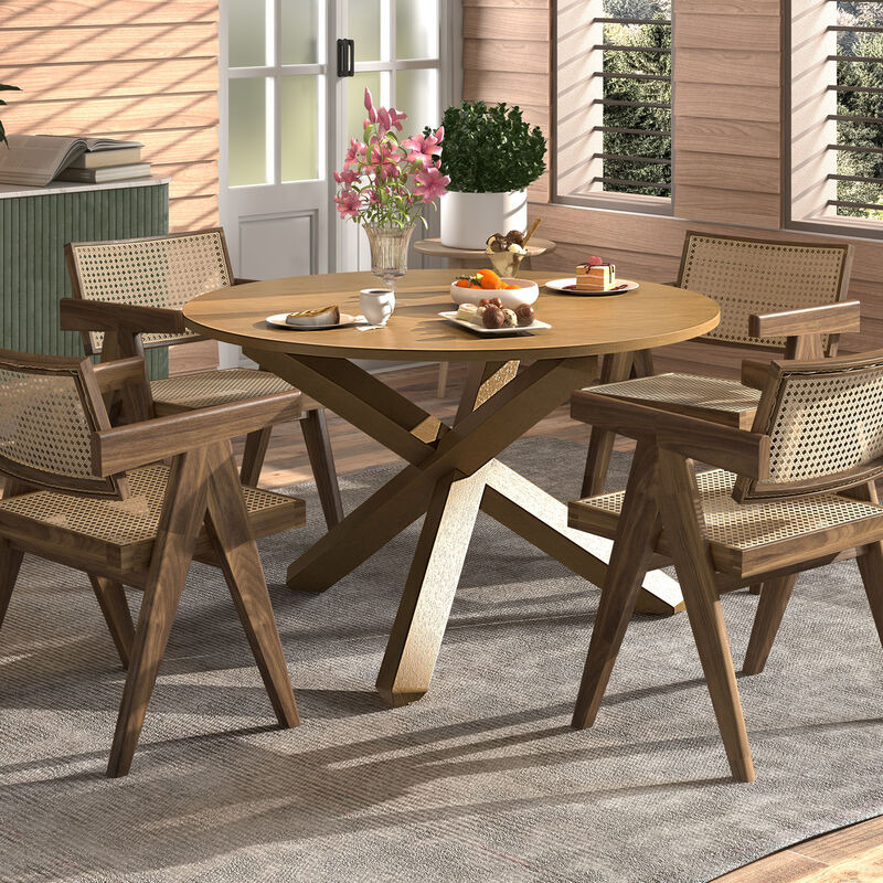 47 Inches Round Dining Table with Solid Acacia Wood Legs