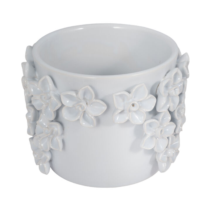 6" Wt Stone Floral Applq Plntr