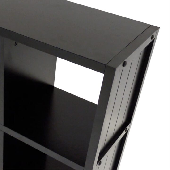 Timothy Collection 4x2 Shelving Unit with 8 Foldable Fabric Baskets - Chocolate Color, Sleek Black Finish, Composite Wood, 25.6"W x 11.8"D x 53.1"H