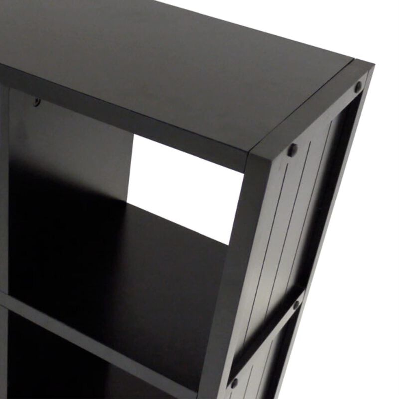 Timothy Collection 4x2 Shelving Unit with 8 Foldable Fabric Baskets - Chocolate Color, Sleek Black Finish, Composite Wood, 25.6"W x 11.8"D x 53.1"H
