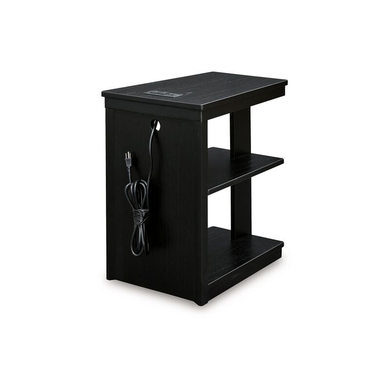 Wendy Chairside End Table, 2 Shelves, USB Port, 21 Inch Black Wood - Benzara
