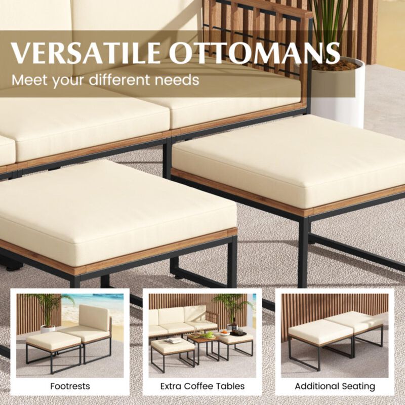 Hivvago 6 Pieces Acacia Wood Patio Furniture Set with Coffee Table and Ottomans