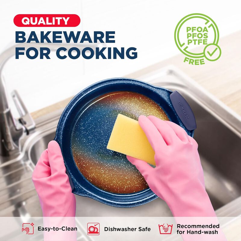 BAKKEN Kitchen Baking Pan Set - Nonstick Coating, Carbon Steel Bakeware Sets with Silicone Handles, Baking Kitchen Essentials, PFOA, PFOS, PTFE Free, Oven Safe Tray (Up To 450° F), Set of 6