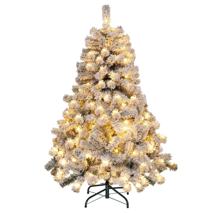 Hivvago 4.5 Feet Pre-Lit Premium Snow Flocked Christmas Tree with 150 Lights