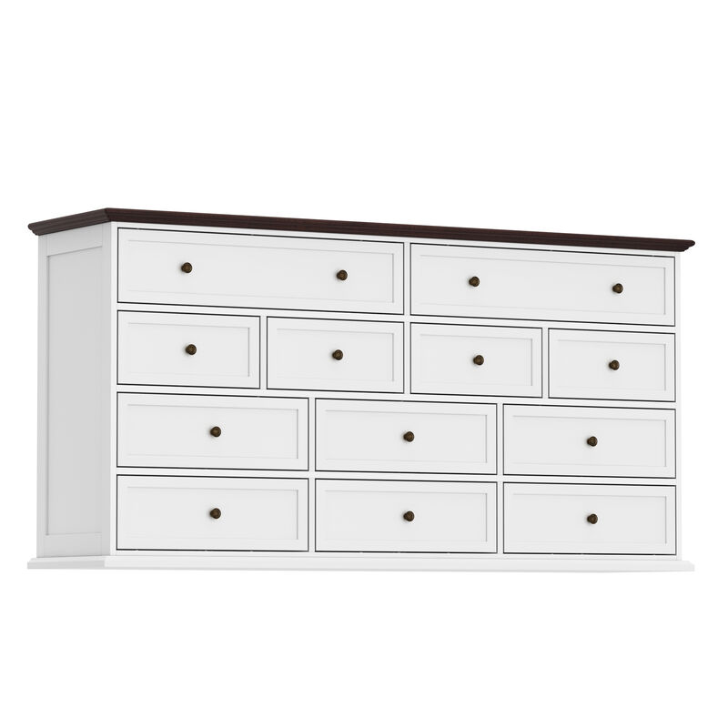 12-Drawer White Wood Dresser Storage Cabinet Vintage Style 31.5 in. H x 61 in. W x 15.7 in. D