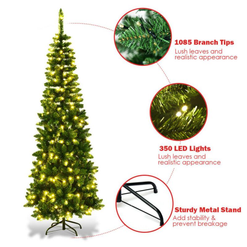 Hivvago 4.5/6.5/7.5 Feet Pre-Lit Hinged Artificial Pencil Christmas Tree