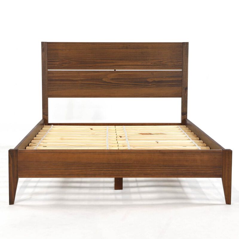 Hivvago Queen Size Rustic Walnut Mid Century Slatted Platform Bed