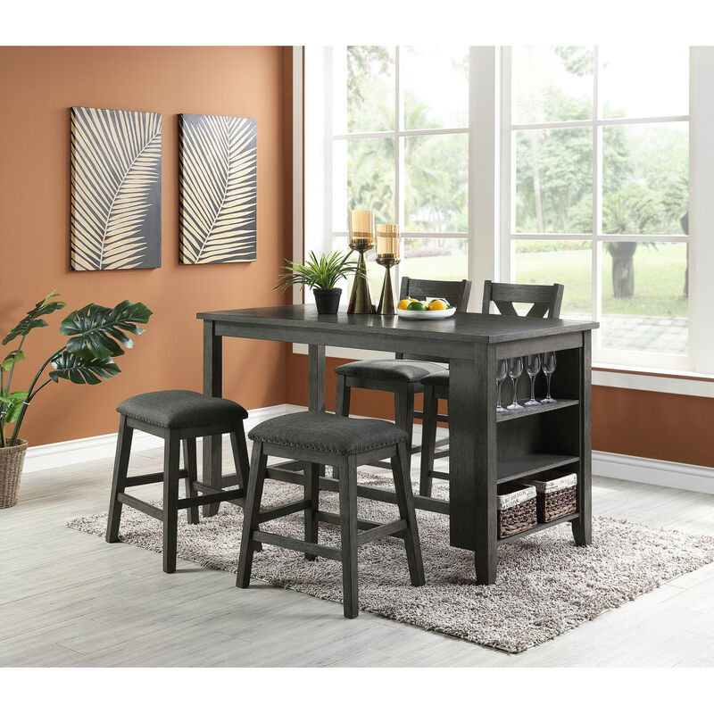Linen-Fabric Padded Counter Stool, Dark Grey(Set Of 2)