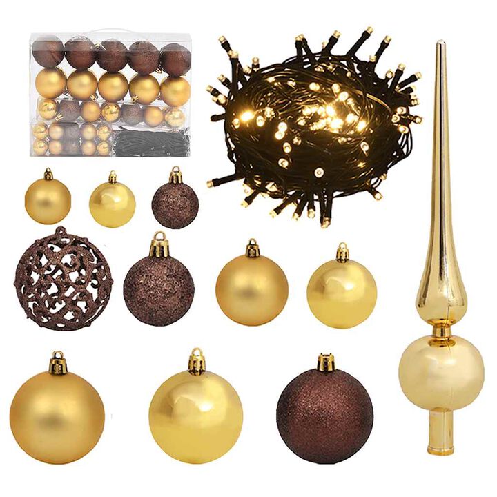 vidaXL 61 Piece Christmas Ball Set with Peak and 150 LEDs Gold&Bronze vidaXL 61 Piece Christmas Ball Set with Peak and 150 LEDs Gold&Bronze