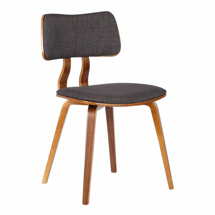 Fabric Upholstered Split Curved Back Wood Dining Chair, Brown and Dark Gray-Benzara