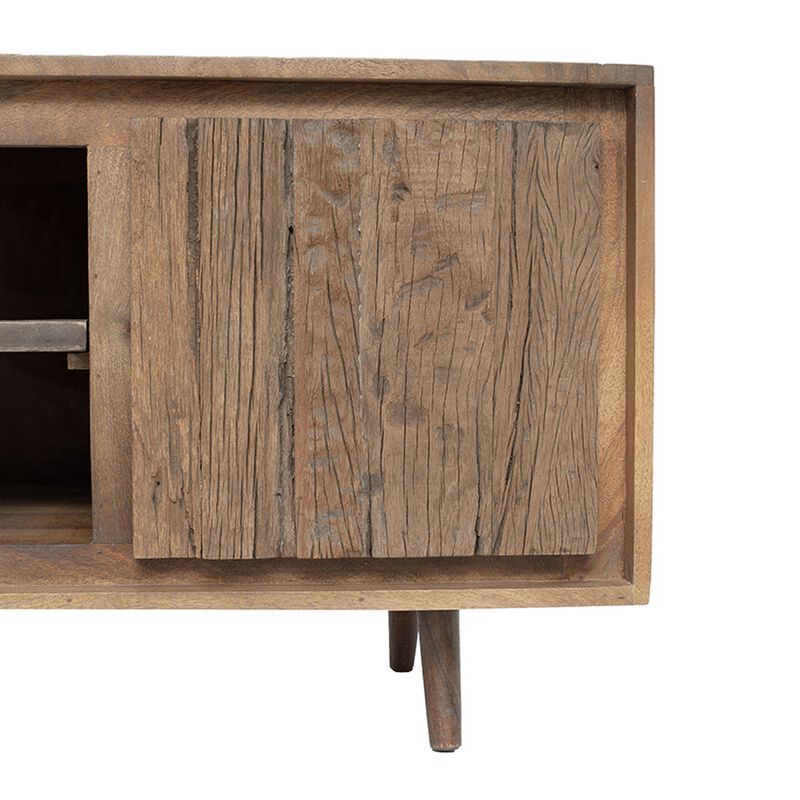 55 Inch TV Media Entertainment Console, 2 Doors, 2 Shelves, Cutouts, Brown - Benzara