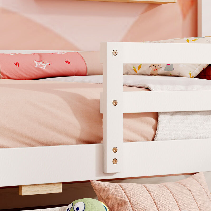 Kids Bed with 2 Drawers Solid Wood Bed with Blackboard