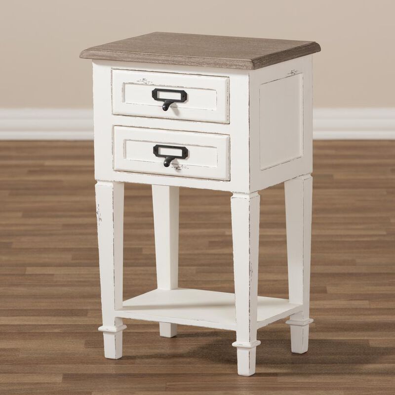 Baxton Studio Weathered Oak And White Wash Distressed Finish Wood Nightstand