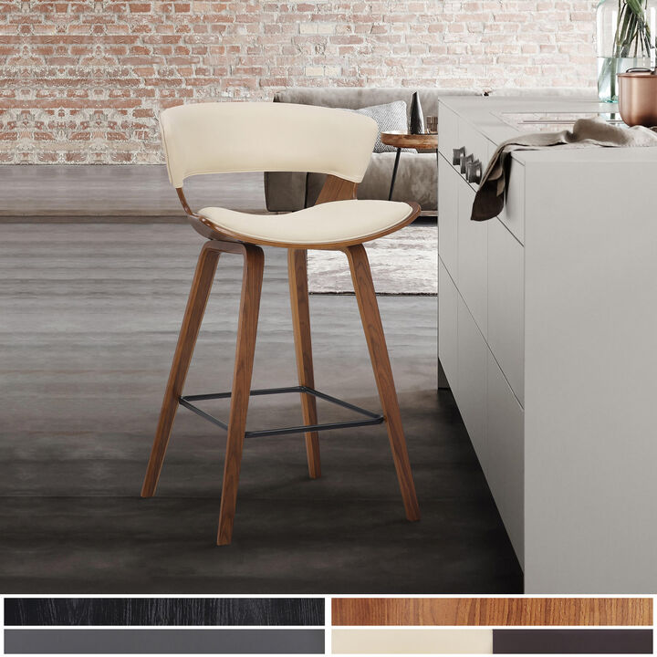 Jagger Modern  Wood and Black Faux Leather Counter Height Barstool