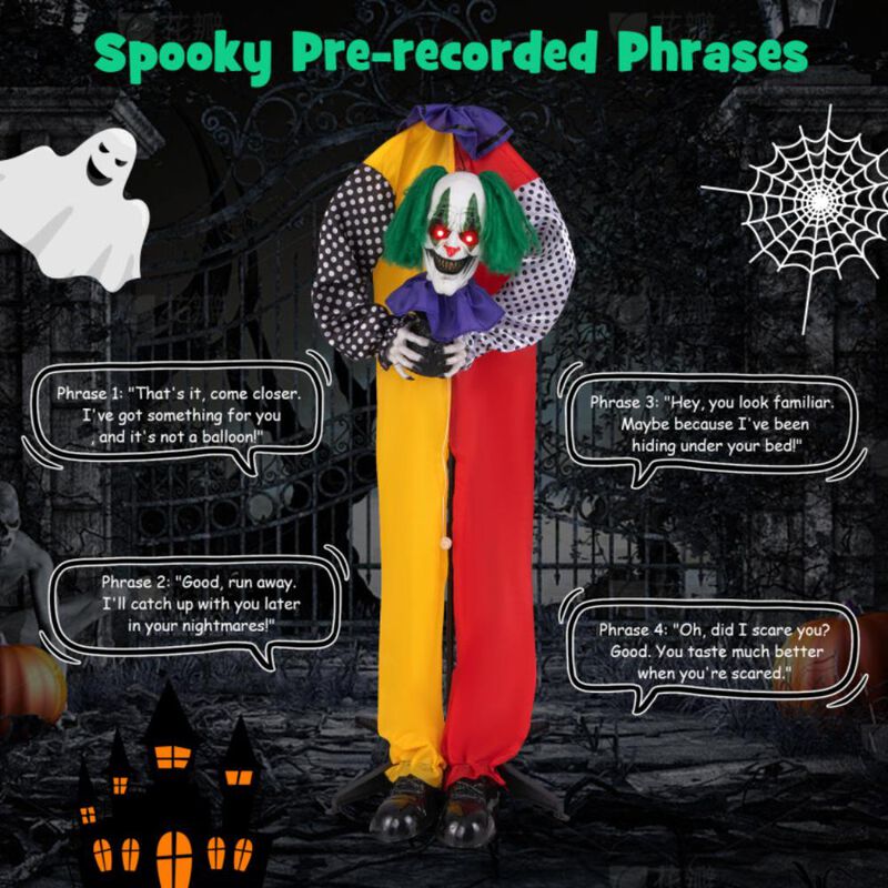 Hivvago 4.5FT Grins Animatronic Clown with Pre-Recorded Phrases and LED Eyes