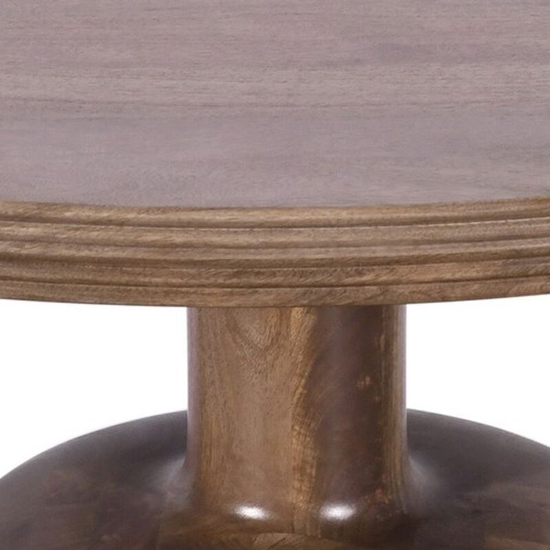Rise 48 Inch Dining Table, Round Top, Pedestal Base, Rich Brown Wood - Benzara