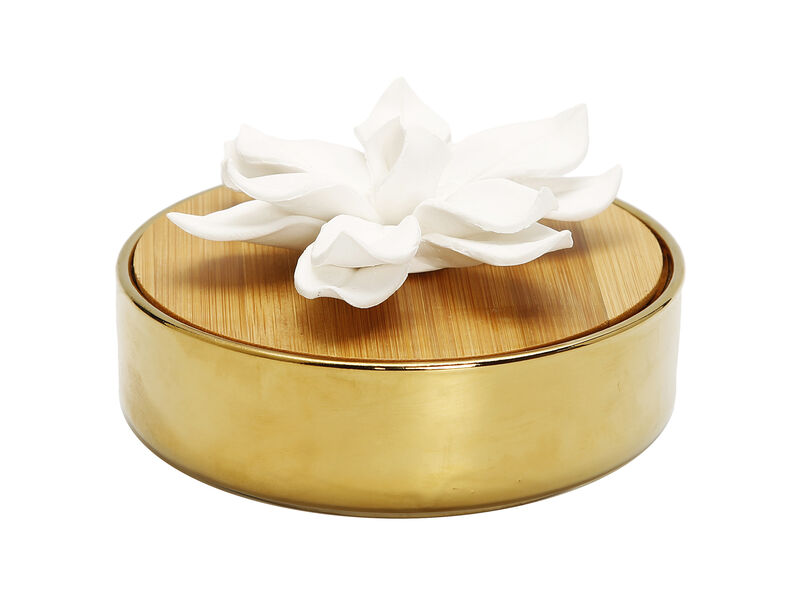 Gold Hemispheric Shaped Diffuser With White Flower, �Lily Of The Valley� Aroma