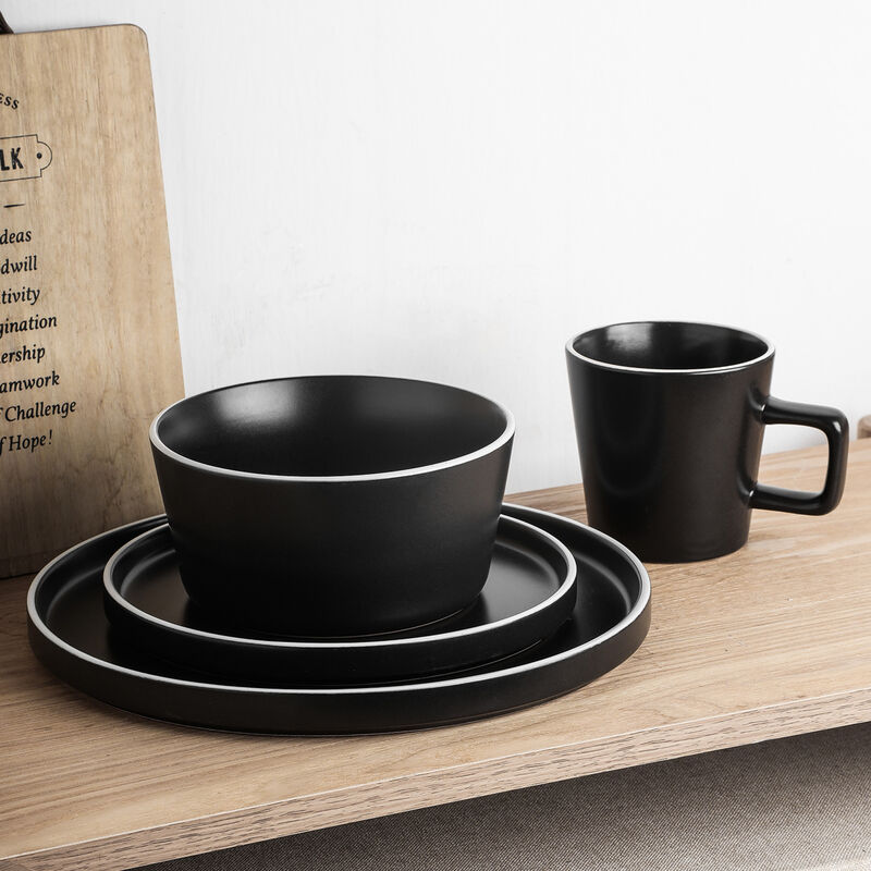 Stone Lain Allison Stoneware 32 Piece Dinnerware Set, Black