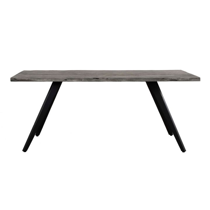 Salz 70 Inch Modern Dining Table, Acacia Wood, Live Edge, Gray, Black - Benzara