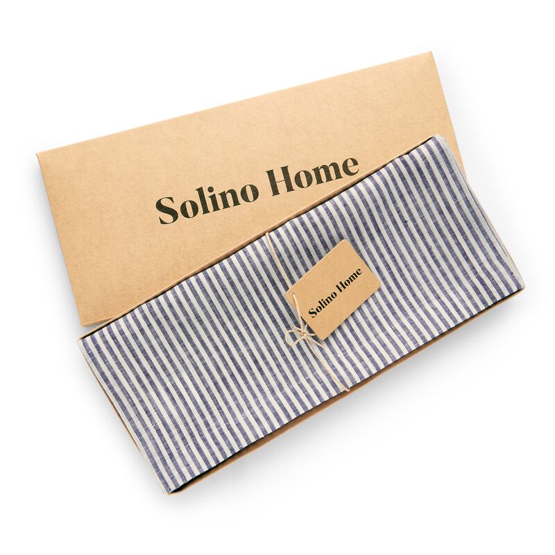 Solino Home 100% Pure Linen Table Runner 14 x 108 Inch | Narrow Stripe