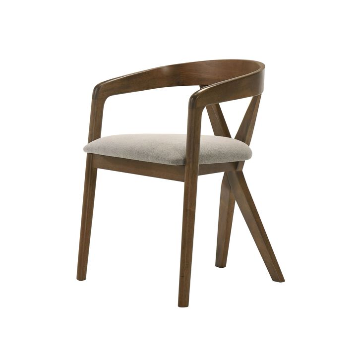 Cid Icy 23 Inch Dining Armchair, Plush Fabric Seat, Walnut Brown Solid Wood - Benzara