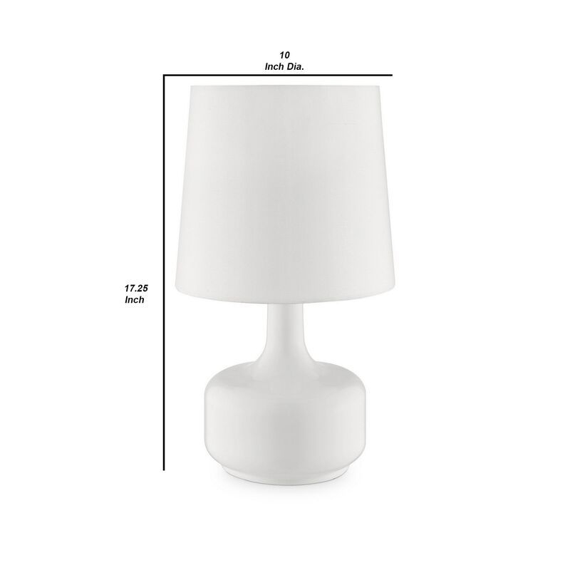Table Lamp with Teardrop Metal Base and Fabric Shade, White-Benzara
