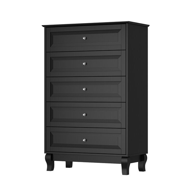 FUFU&GAGA  Classic Black 5-Drawer Chest with Elegant Design and Ample Storage for Bedroom (31.5" W x 47.2" H x 15.7" D) Black