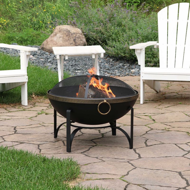 Sunnydaze 26 in Steel Outdoor Fire Bowl with Handles and Spark Screen