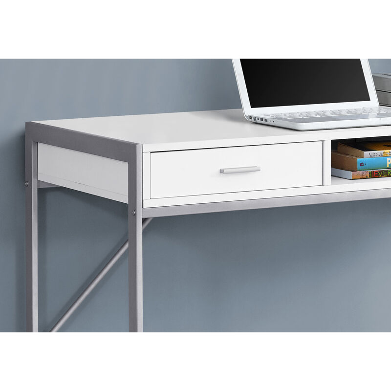 Monarch Specialties I 7364 Computer Desk, Home Office, Laptop, Storage Drawers, 48"L, Work, Metal, Laminate, White, Grey, Contemporary, Modern