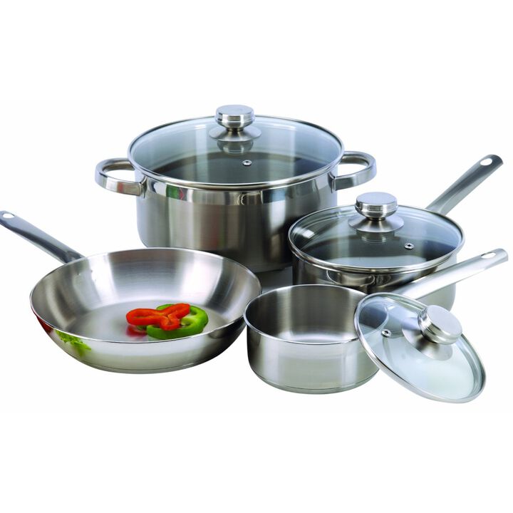 7-Piece Stainless Steel Kitchen Cookware Set Frying Pan, Saucepan & Stockpot with Lids 7-Piece Stainless Steel Kitchen Cookware Set Frying Pan, Saucepan & Stockpot with Lids
