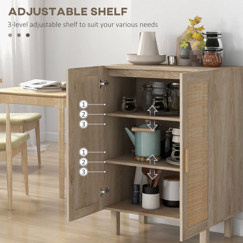 Natural Rattan Kitchen Buffet: 2-Door, Adjustable Shelves