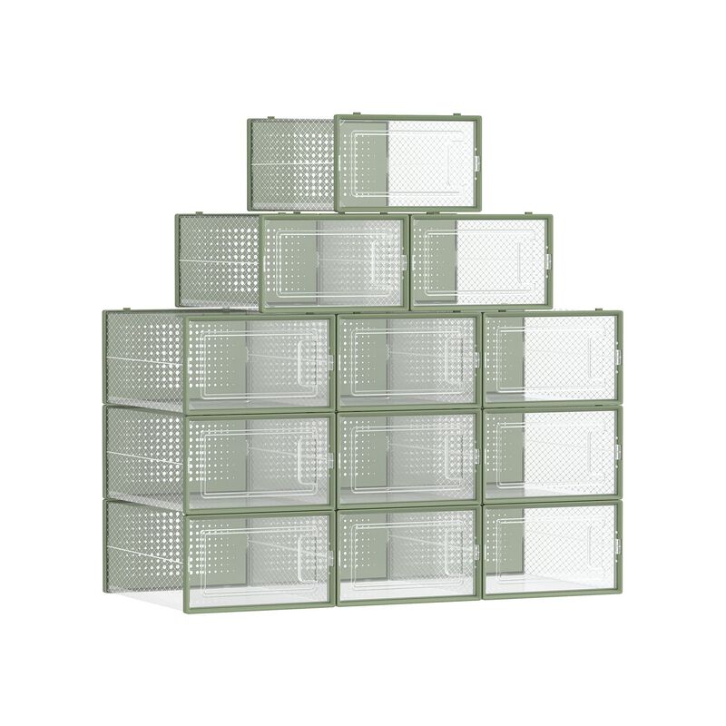 Pack of 18 Stackable Shoe Storage Organizers - Practical Shoe Boxes for Organized Spaces