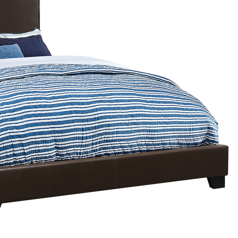 Vegan Faux Leather Upholstered Queen Size Platform Bed, Brown-Benzara