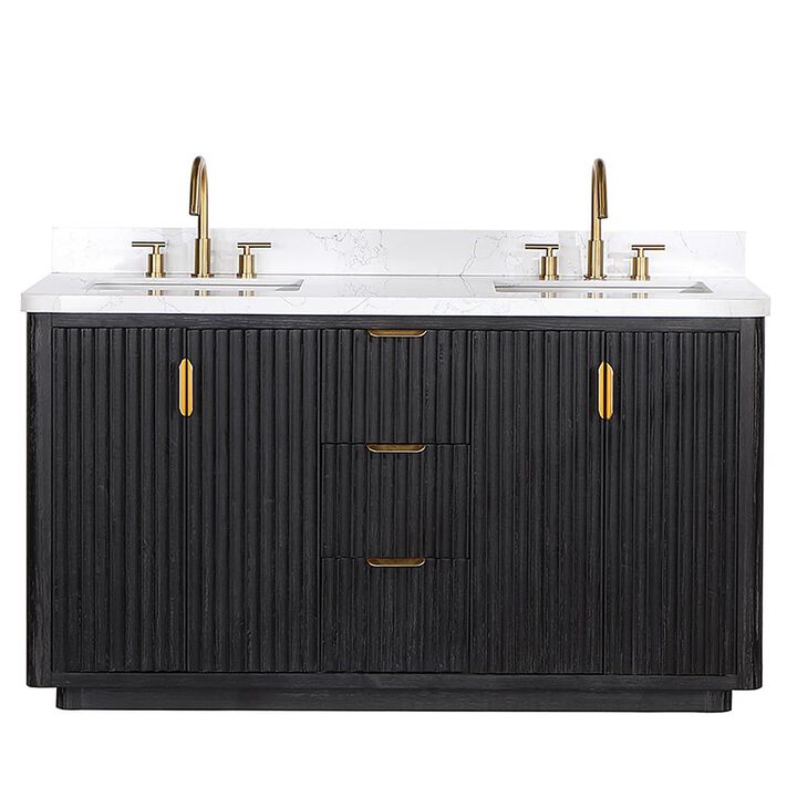 Vinnova Design Free-standing Double Bathroom Vanity with Composite top in Lightning White Vinnova Design Free-standing Double Bathroom Vanity with Composite top in Lightning White