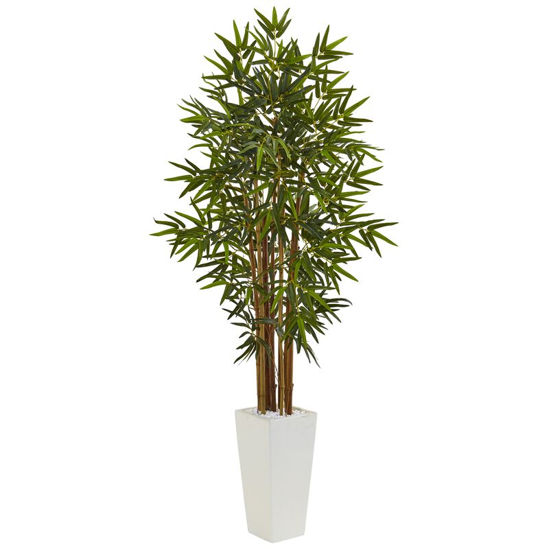 Hivvago 5 Feet Bamboo Tree in White Tower Planter