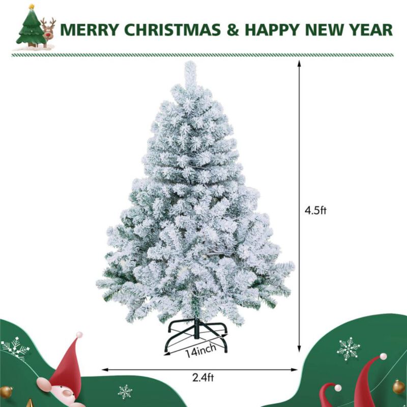 Hivvago 4.5 Feet Pre-Lit Premium Snow Flocked Christmas Tree with 150 Lights