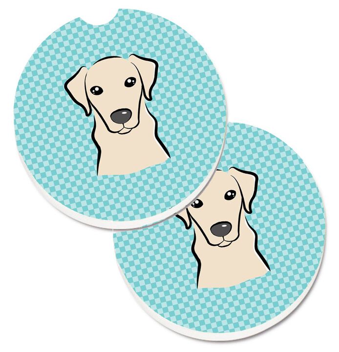 Caroline's Treasures Checkerboard Blue Yellow Labrador Set of 2 Cup Holder Car Coasters BB1160CARC, 2.56, Multicolor