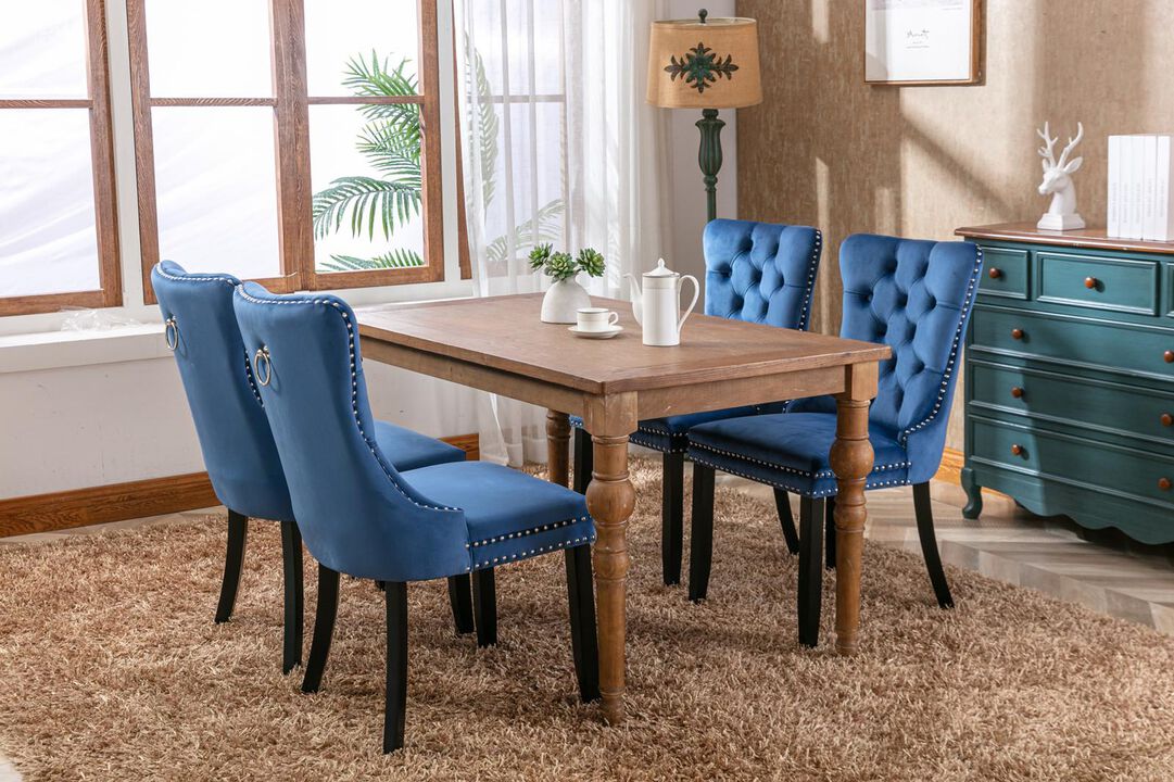 Velvet Upholstered Dining Chairs, Set of 2 – Tufted Back & Wood Legs